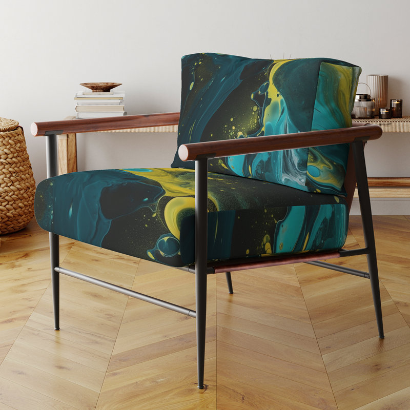 Chaise d'appoint rembourrée, sarcelle et jaune, Doré