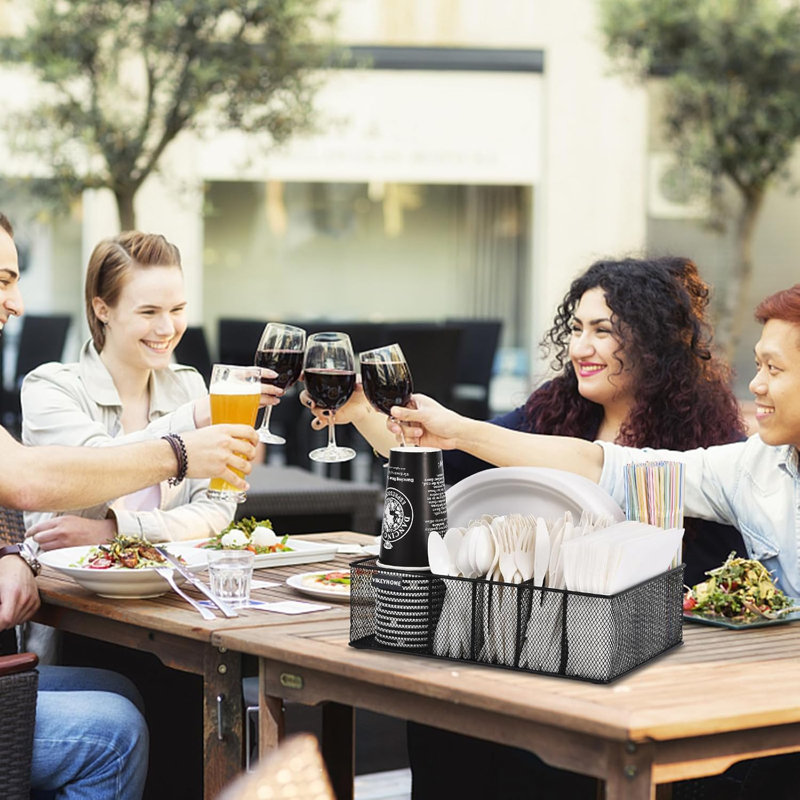 Black Metal Silverware Caddy with 6 Compartments