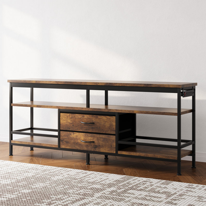 Meuble télé 63 po avec station de charge et lumières DEL pour téléviseur de 75 po ou moins, L 63 po x H 13 po x P 23,6 po