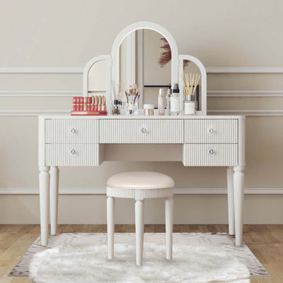 Ensemble de coiffeuse en miroir avec lumière DEL, ensemble de coiffeuse de chambre à coucher pour chambre / salle de maquillage, bureau de travail pour femme, ensemble de mobilier pour fille