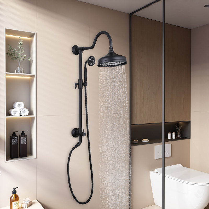 Robinet de douche avec pomme de douche à 2 fonctions 8 pouces, Noir mat