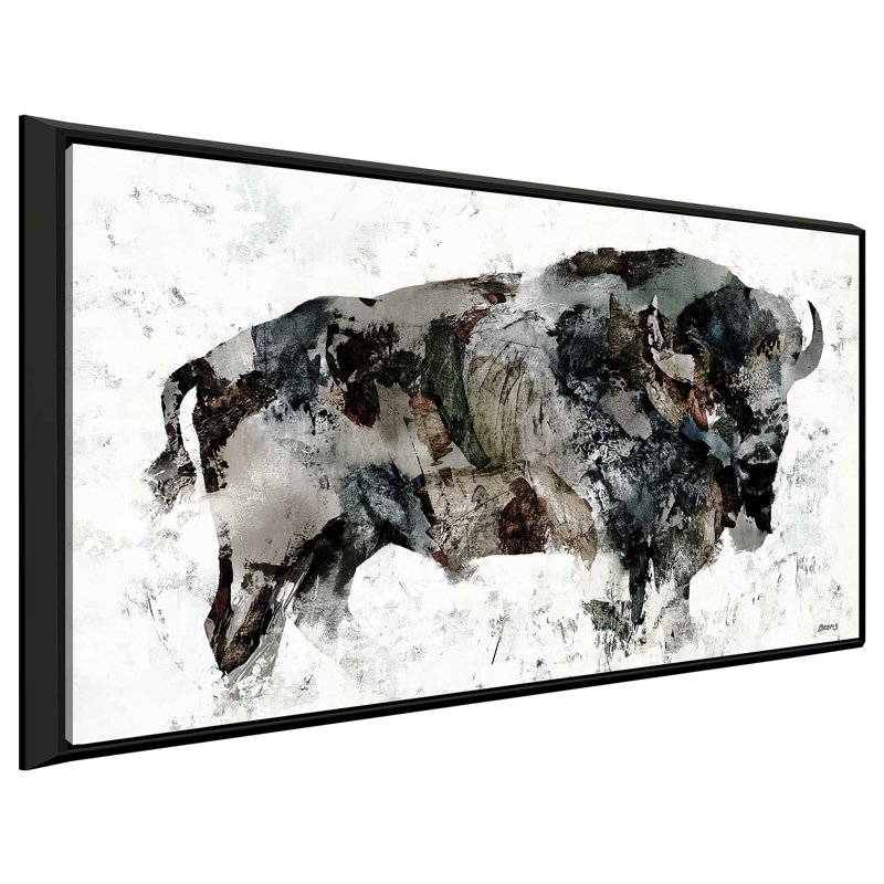 Bison des bois - cadre flottant, impression, Reproduction avec cadre flottant, H 27,5 po x l 43,5 po, Noir