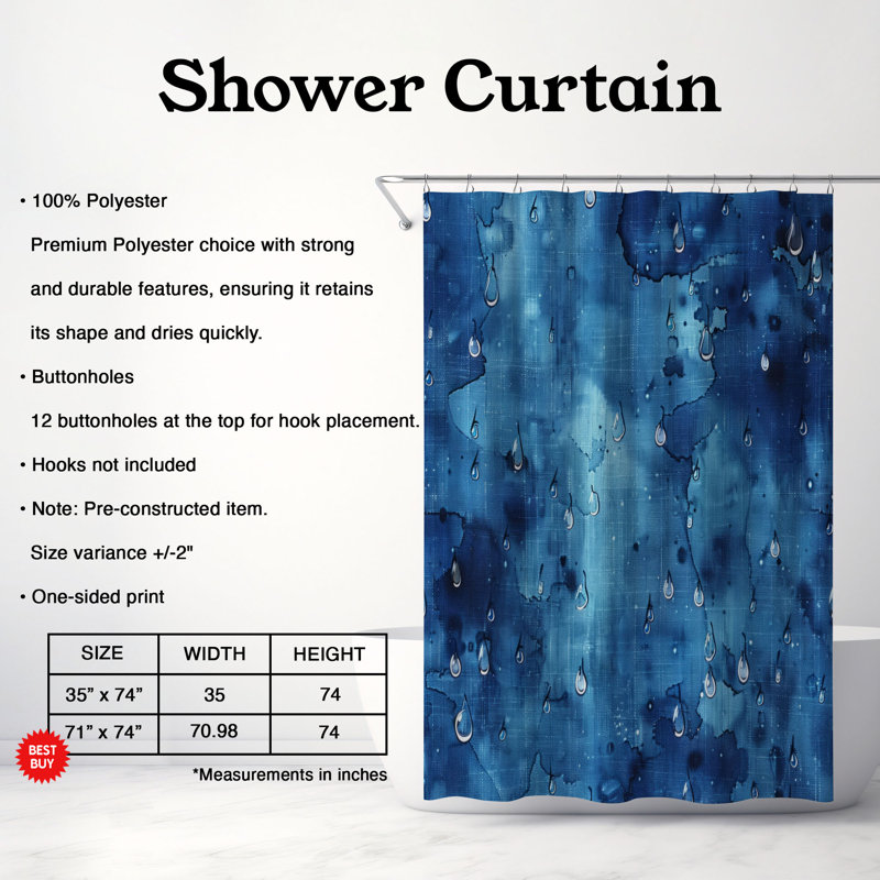 Rideau de douche Blue Splash - Premium, H 74 po x l 71 po