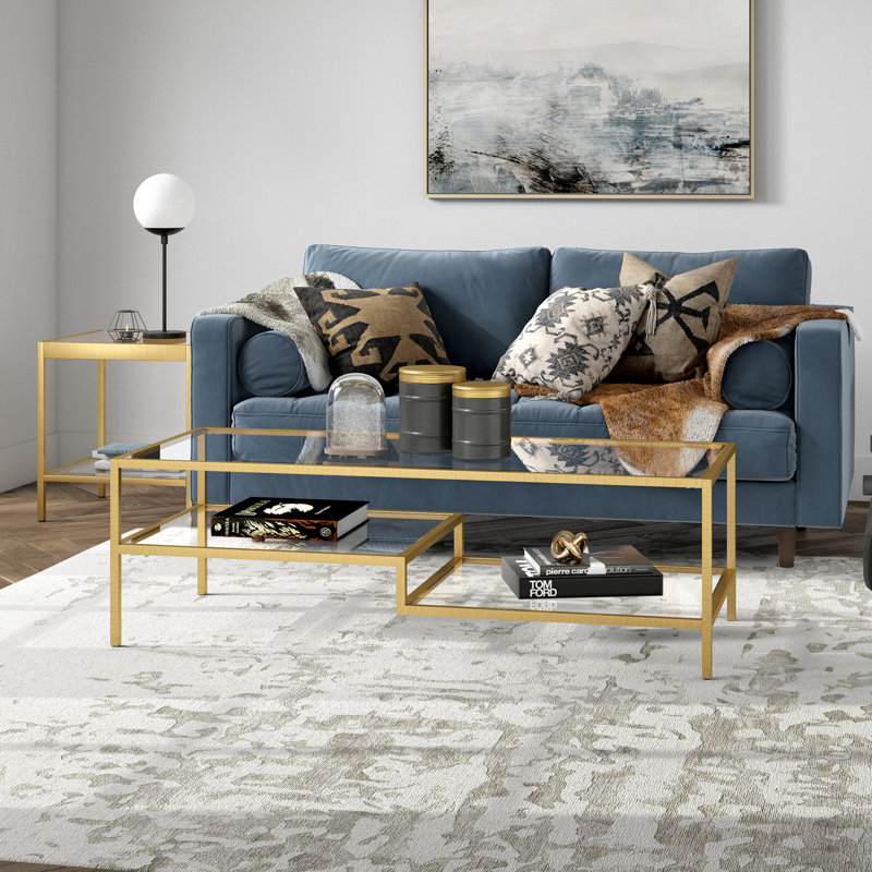 Table basse rectangulaire en laiton Lovett, H 17 po x L 54 po x l 24 po, Laiton