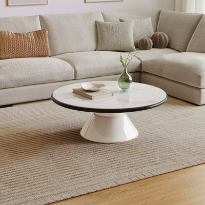 71 cm Round Marble-Pattern Glass Coffee Table