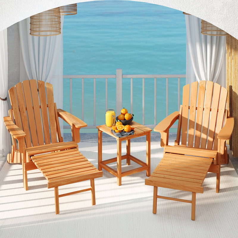 Oversized Outdoor Wooden Folding Adirondack Chairs with Retractable Ottoman, Light Blue
