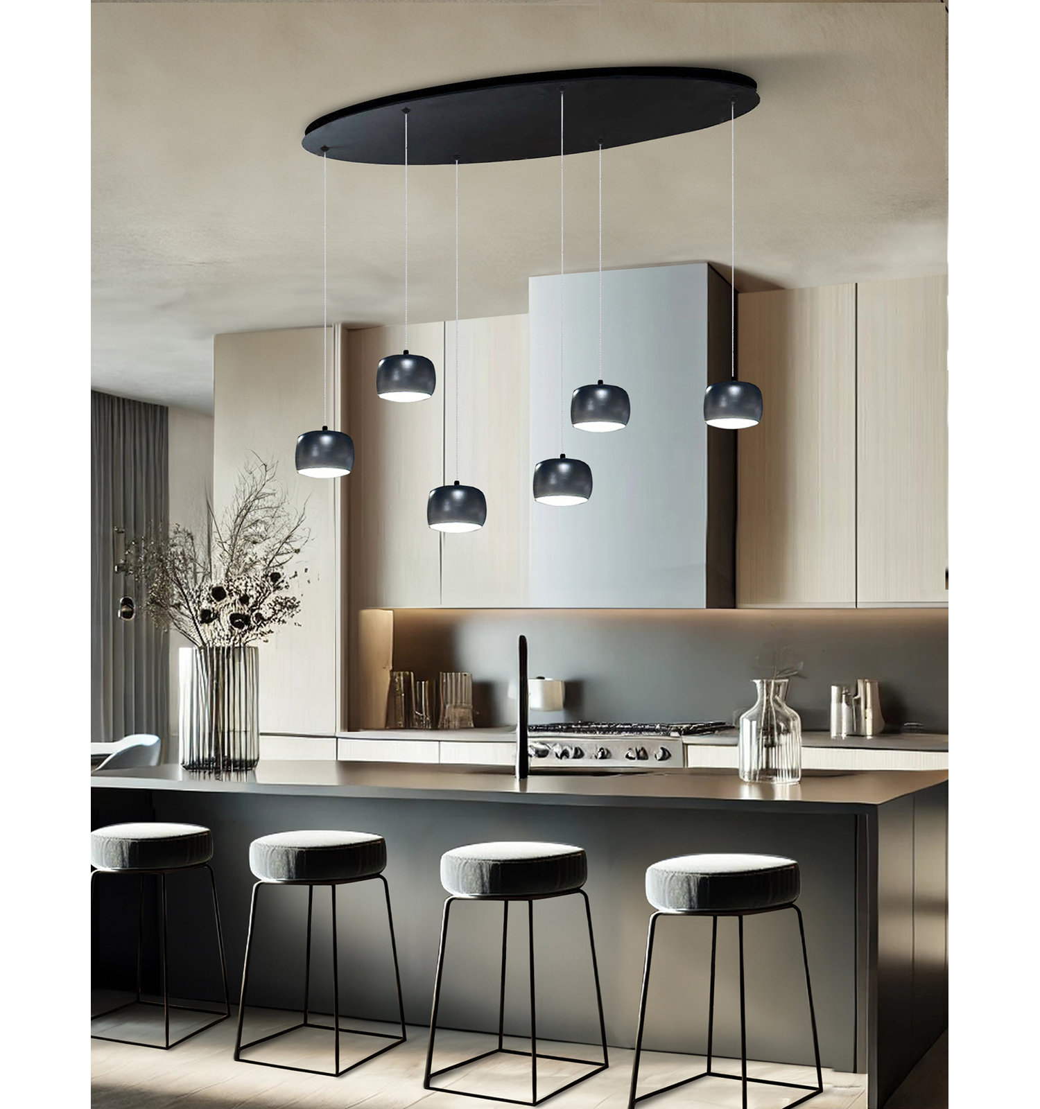 Kerlin 6 Light Metal Dimmable LED Pendant