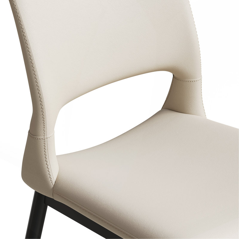 Modern Minimalist White PU Leather Dining Chairs Set Of 2, Comfortable Backrest Design, Metal Leg Support, White