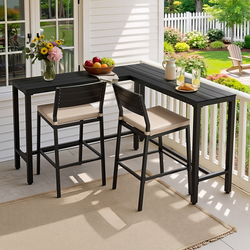 4 - 8 Person L-Shaped Metal Bar Table, Black