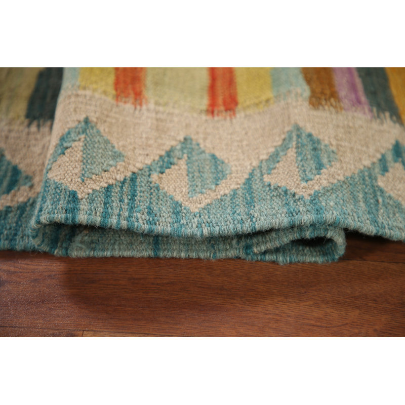 Tapis de couloir oriental géométrique en laine Kilim 3 x 11