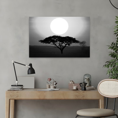 Silhouette d'un arbre au lever du soleil, Tanzanie, paysage contemporain contemporain, art