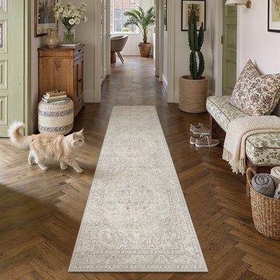 Tapis lavable à motif médaillon rétro avec envers antidérapant