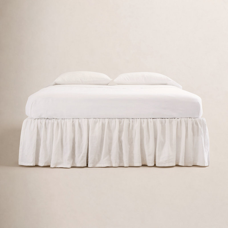 Gathered Linen Ruffled 18" Drop Bed Skirt, Cream, California King
