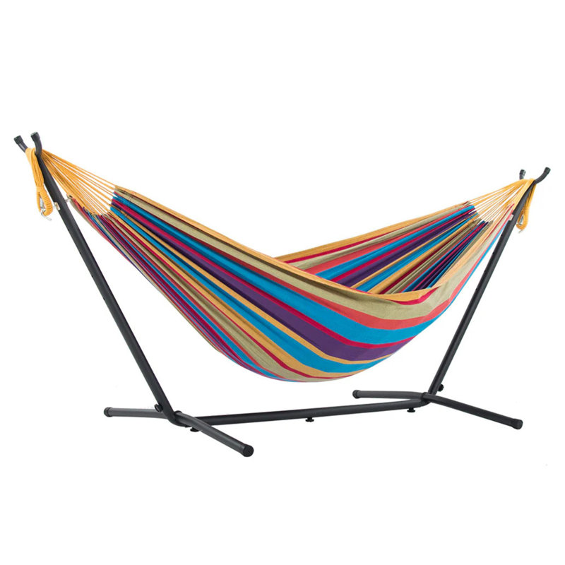 Double Classic Hammock with Stand, Tropical, Black, 104cm H x 250cm L x 109cm W