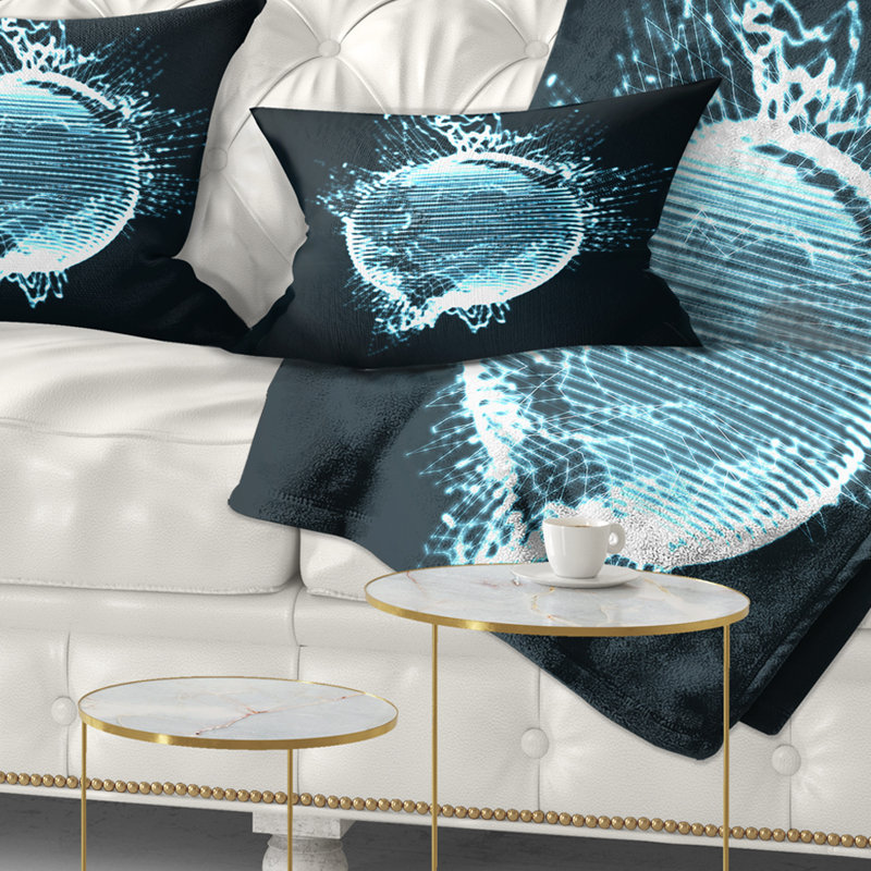 Sphère bleue brillante 3D - coussin abstrait imprimé