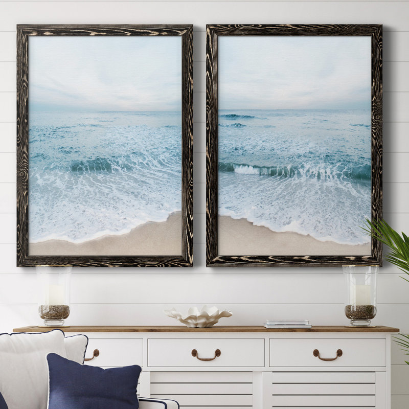 " Tranquil Ocean I " 2 - Pieces, 32" H x 23" W x 1" D, No Matte, Black Framed Canvas