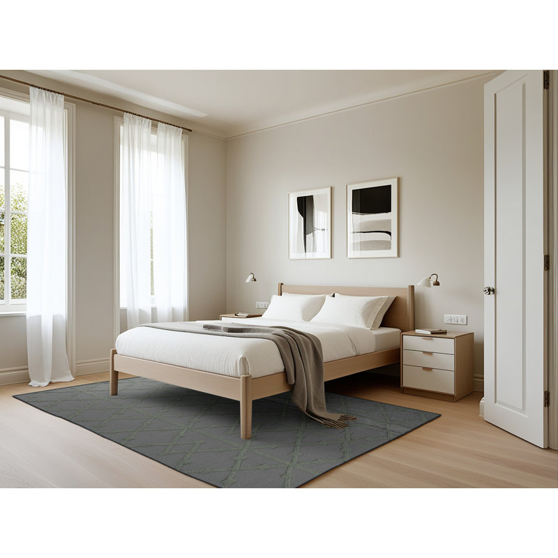 Tapis gris en treillis lavable à la machine, Rectangle 5 pi x 7 pi