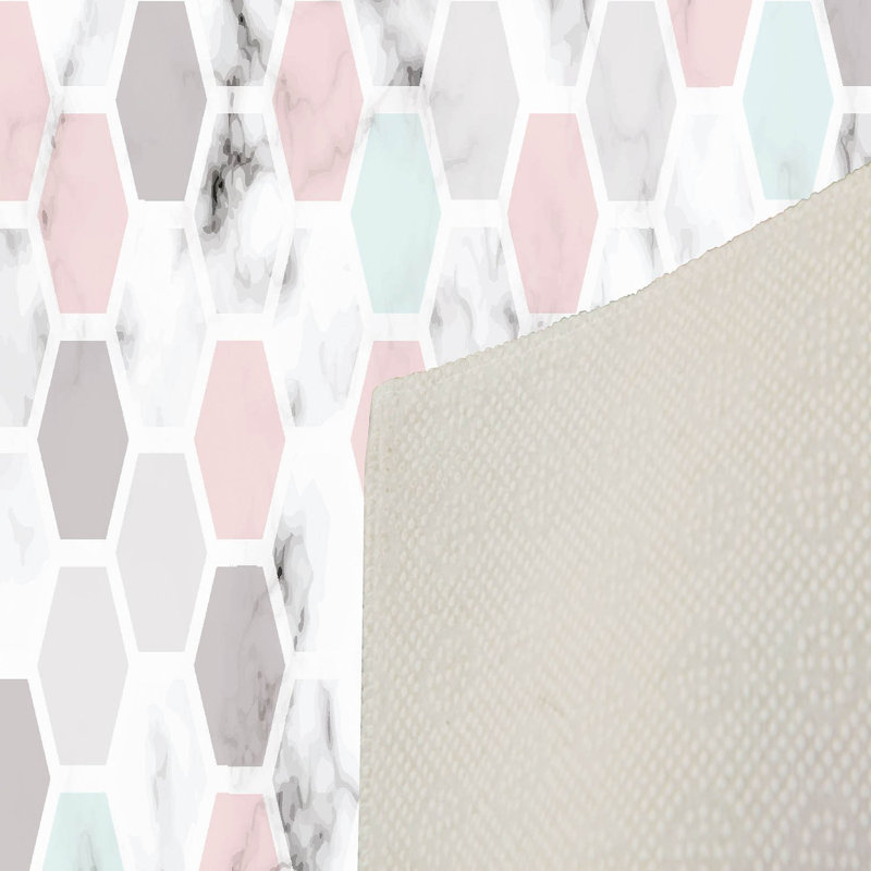 Tapis gris / rose / bleu en polyester touffeté à la machine Leia, Rectangle 5 pi 11 po x 9 pi 2 po