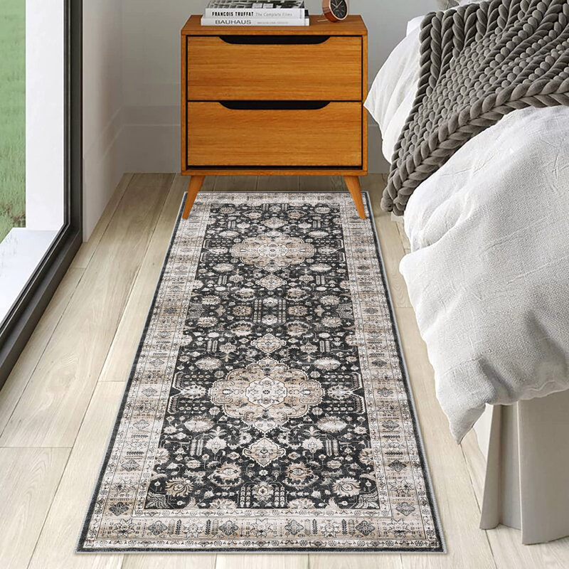 Large Dining Room Rugs 10x13 Medallion Accent Carpet with Non Slip Backing, Non Shedding Traditional Indoor Mats, Machine Washable Thin Floor Cover for Bedroom, Kitchen