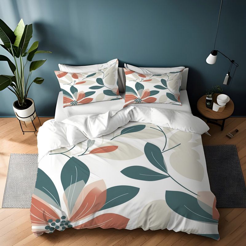 Floral Duvet Cover, King Duvet Cover + 2 King Shams