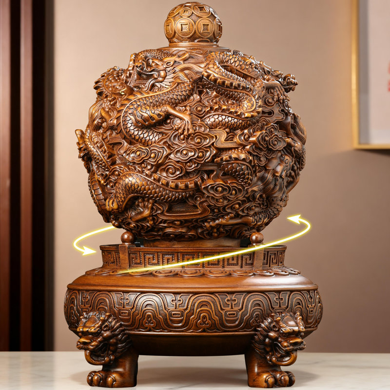 360° Rotating Feng Shui Dragon Qiankun Ding Resin Sculpture - Lucky Wealth & Protection Charm for Home Office Decor