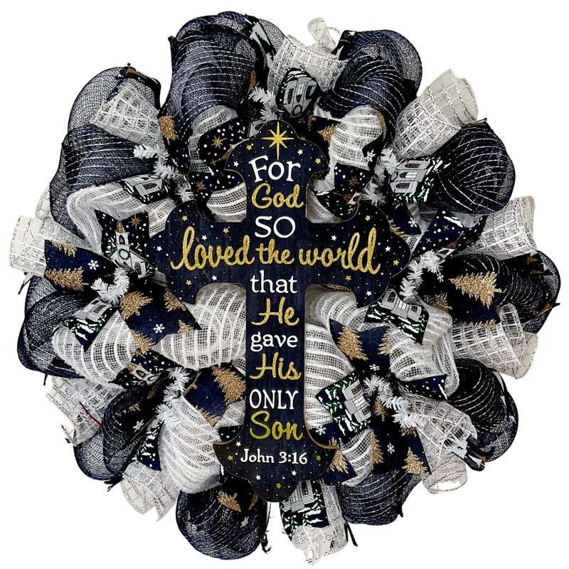 Christmas Cross Wreath Handmade Deco Mesh