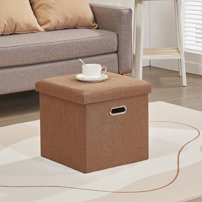 15 Inch Brown Storage Ottoman Bench with Lid – Folding Coffee Table Ottoman, Upholstered Footrest with Hidden Storage for Living Room, Bedroom, Entryway, Dorm, Small Apartment