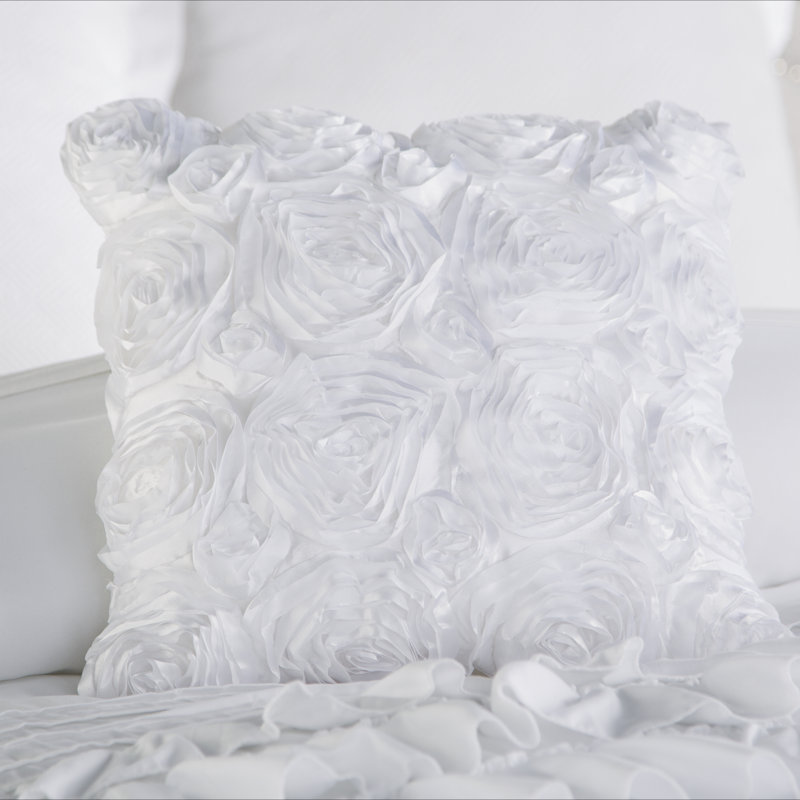 Rose Square Pillow Cover & Insert, White