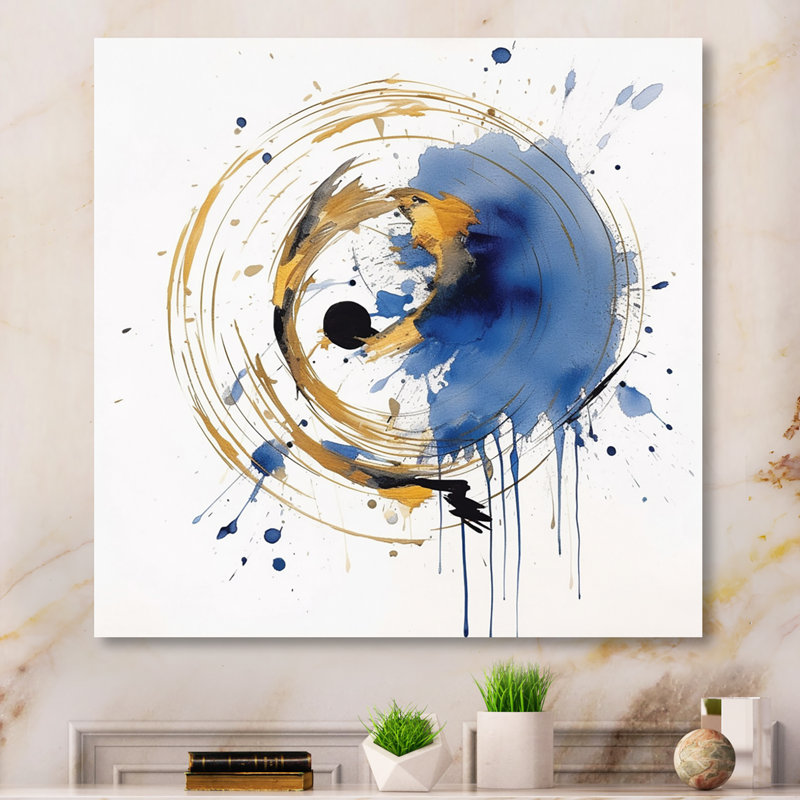 «Dark Blue & Gold Abstract Circle Texture», reproduction encadrée sur toile, Toile tendue, H 24 po x l 24 po x P 1 po