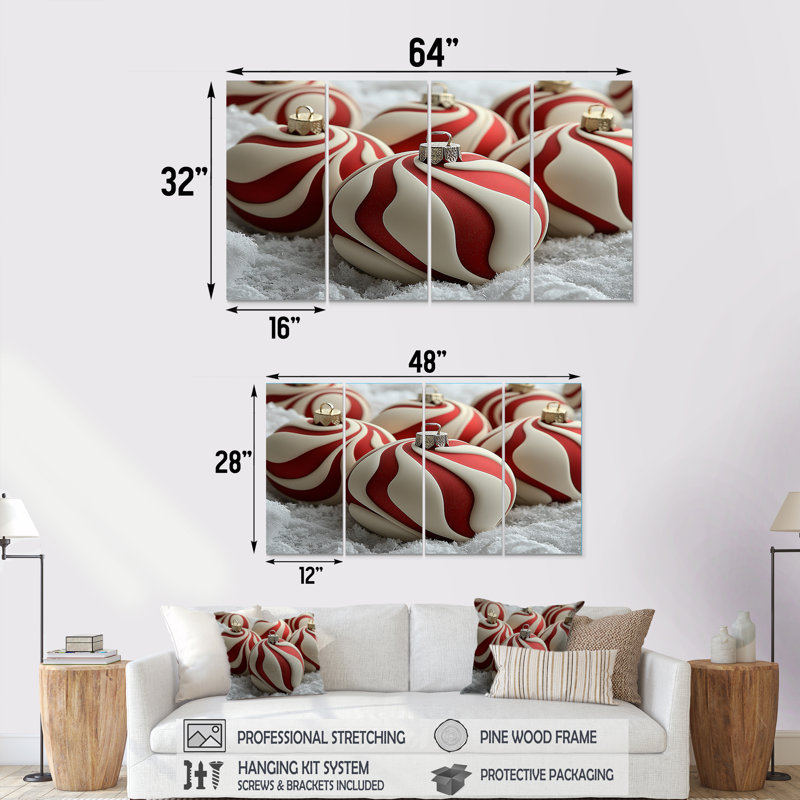 Ensemble de décoration murale rouge et blanche «Christmas Peppermint Swirl I» - Noël, H 32 po x l 64 po