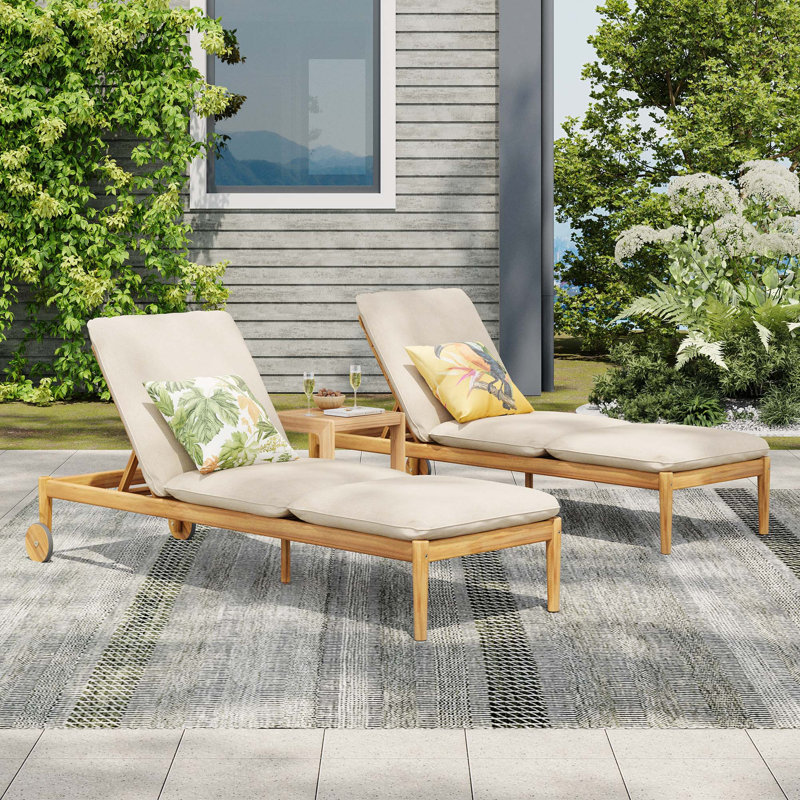 Chaise longue élégante avec roulettes et structure en bois d'acacia