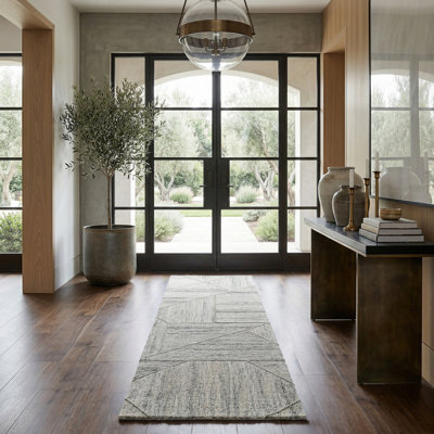 Arya Blue/ivory Contemporary Geometric Handmade Wool Blend Indoor Area Rug