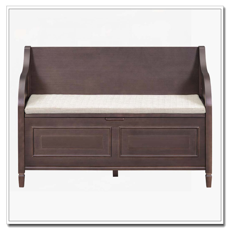 Banc de rangement multifonctionnel en bois massif pour hall d'entrée, Espresso