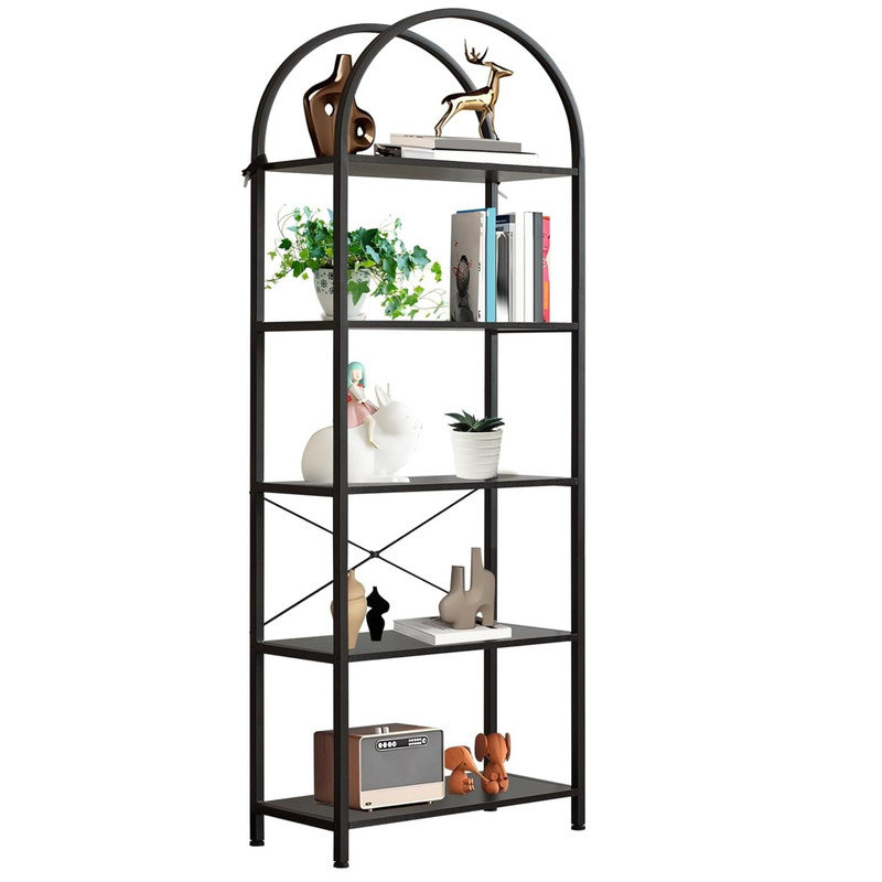 60cm W Metal Standard Bookcase, (5 Shelves) 180cm H x 60cm W x 30cm D, Black