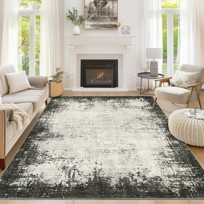 Abstract Machine Washable Rug with Rubber Backing for Living Room Modern Non-Slip Dining Room Rug for Bedroom Floor Carpet for Office Nursery Playroom