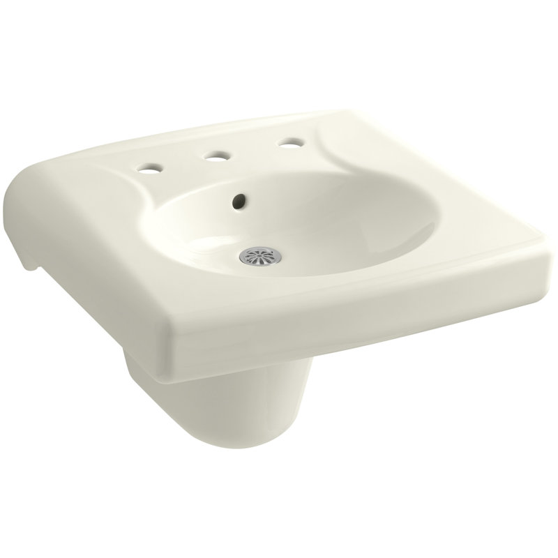 Brenham Ceramic 22" Wall Mount Bathroom Sink with Overflow, Biscuit, 8'' Centers
