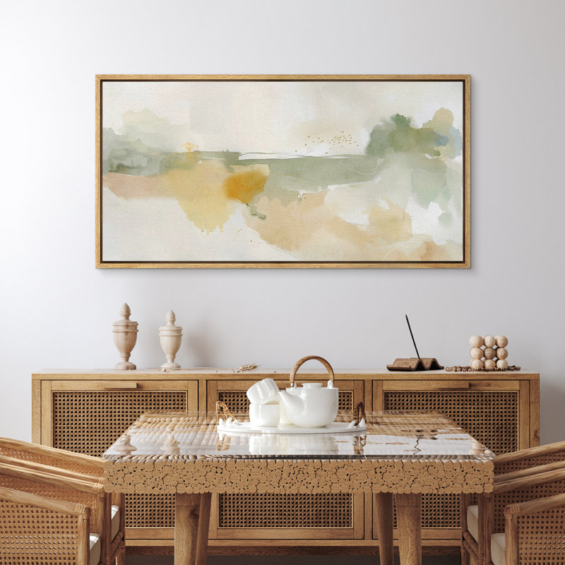 Abstract Green Beige Neutral Wall Prints Minimalist Modern Panoramic Horizontal Boho Wall Art Decor, 30" H x 60" W, Natural