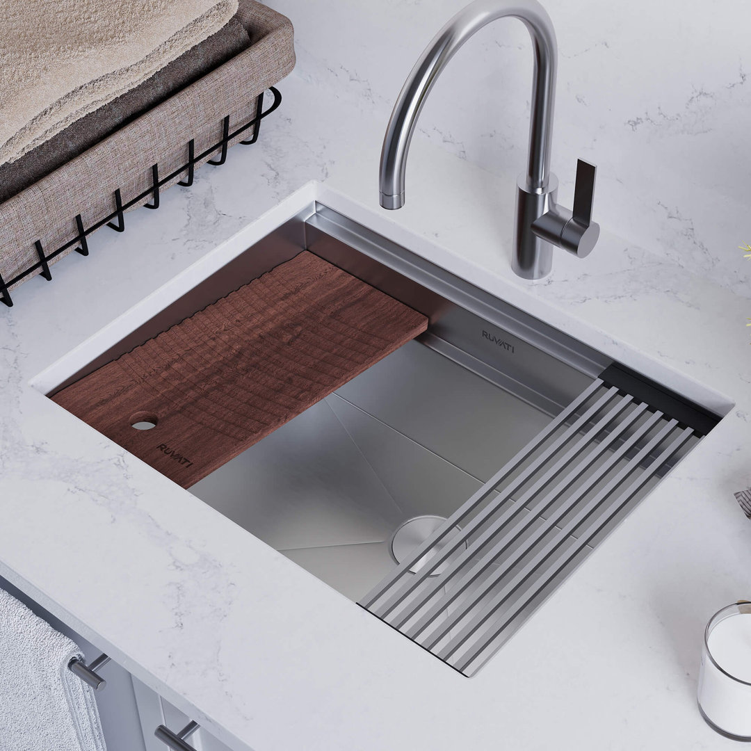 Ruvati 23 x 19 x 12 inch Deep Laundry Workstation Sink with Washboard Undermount Stainless Steel Ruvati