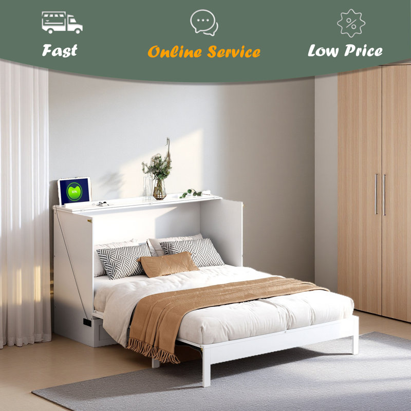 Lit escamotable avec grands tiroirs Murphy, Lit double , Blanc