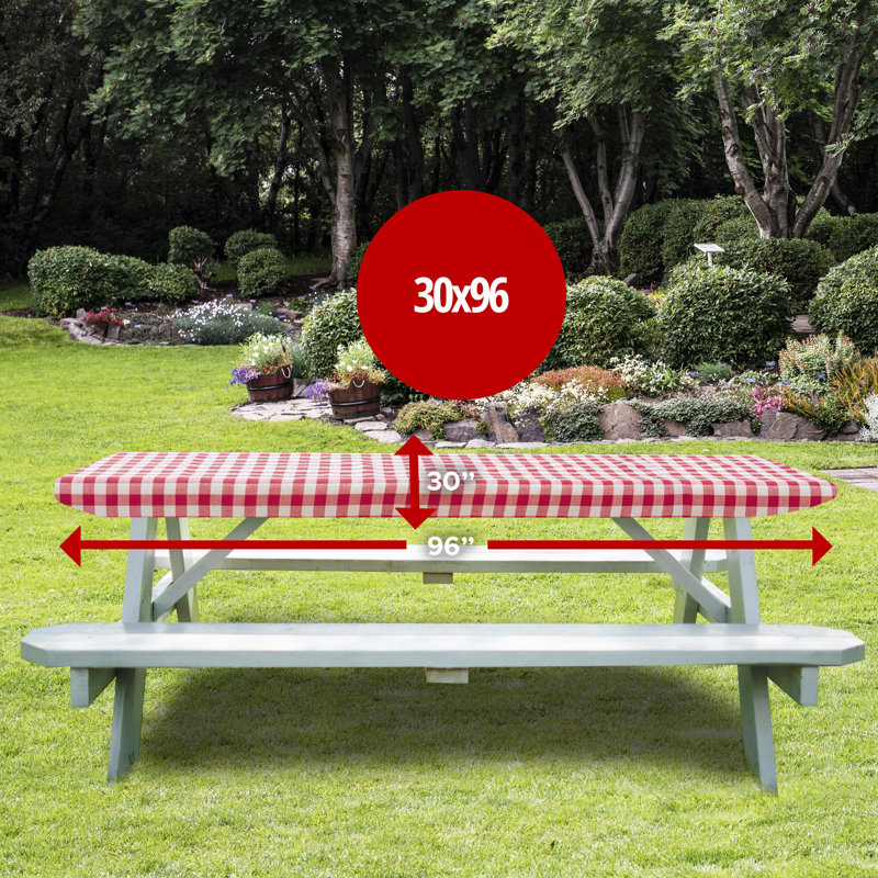 Nappe vinyle pique-nique ajustée rectangulaire 48 x 24 noir, Rouge, 96 po x 30 po