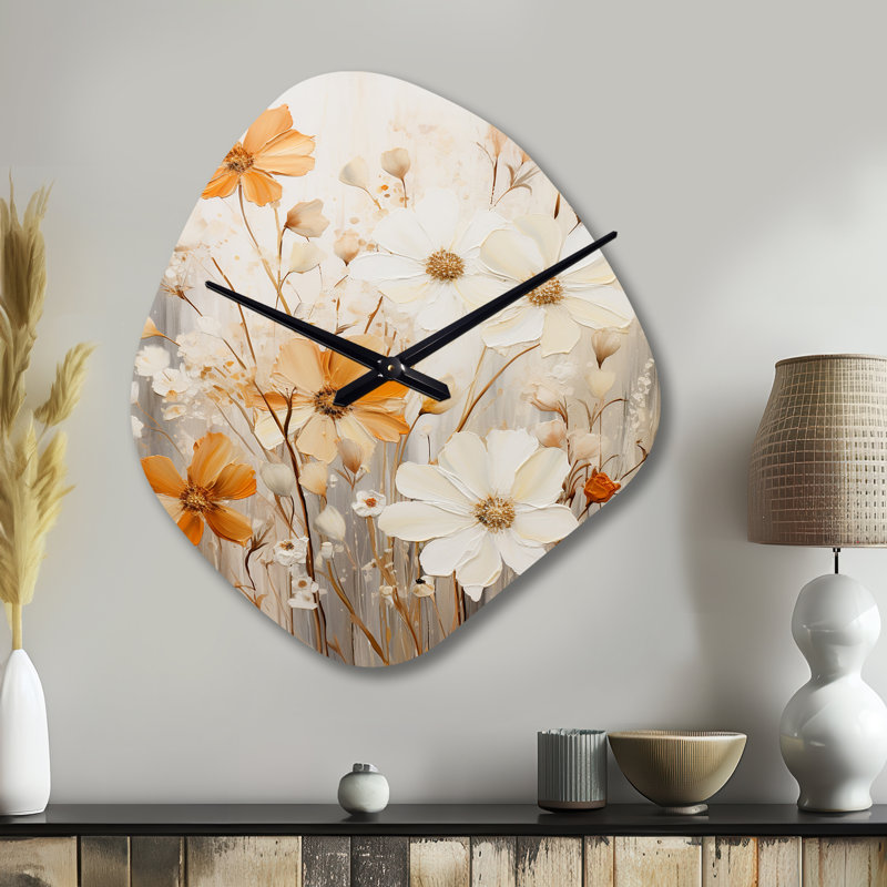 Minimalisme jaune blanc fleur collage II - sculpture nébuleuse blanche horloge murale, Grand