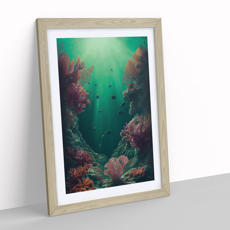 Fish By The Coral - Framed Print, 46cm H x 34cm W, Beige