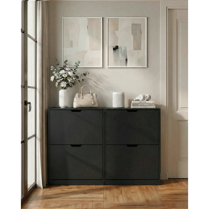 Shoe Cabinet, Narrow Freestanding Shoe Organizer for Hallway or Living Room, Black, 32.5" H x 9.45" W x 23.62" D