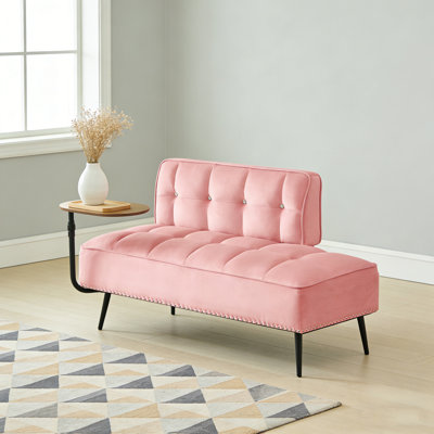 54-Inch Modern Two-Seater Velvet Sofa With 360° Rotating Side Table, Bench & Ottoman, Pink For Living Room & Bedroom