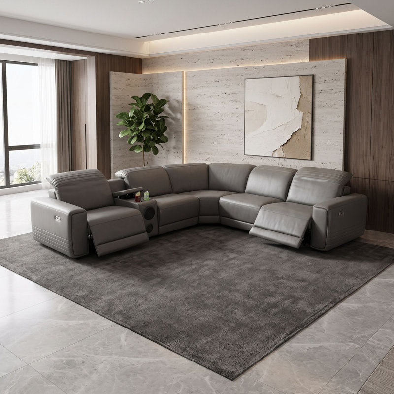 Canapé modulaire inclinable électrique en cuir de 225 po avec siège large 225 po, Bluetooth, console et porte-gobelets, 225 po