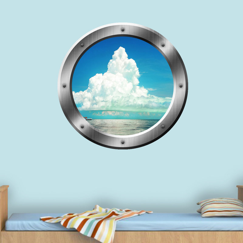 Décalcomanie murale en mer hublot 3d ocean, H 14 po x l 14 po x P 0,01 po, Argent