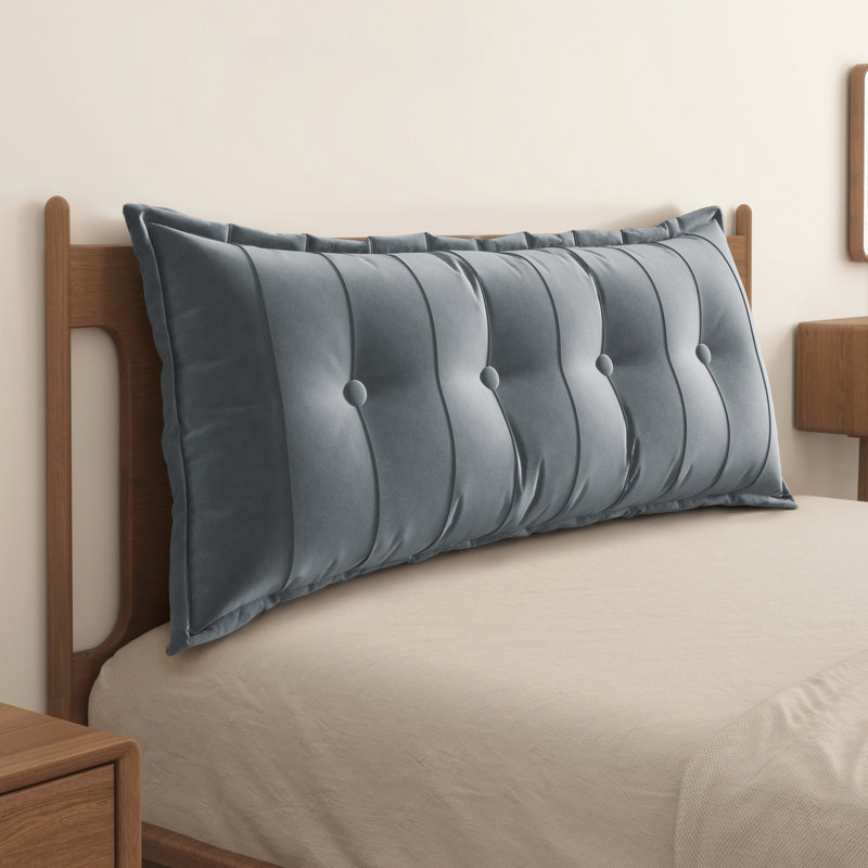 Coussin de tête de lit à dossier capitonné en velours de coton capitonné avec repose-tête et dossier, Lit double, Gris