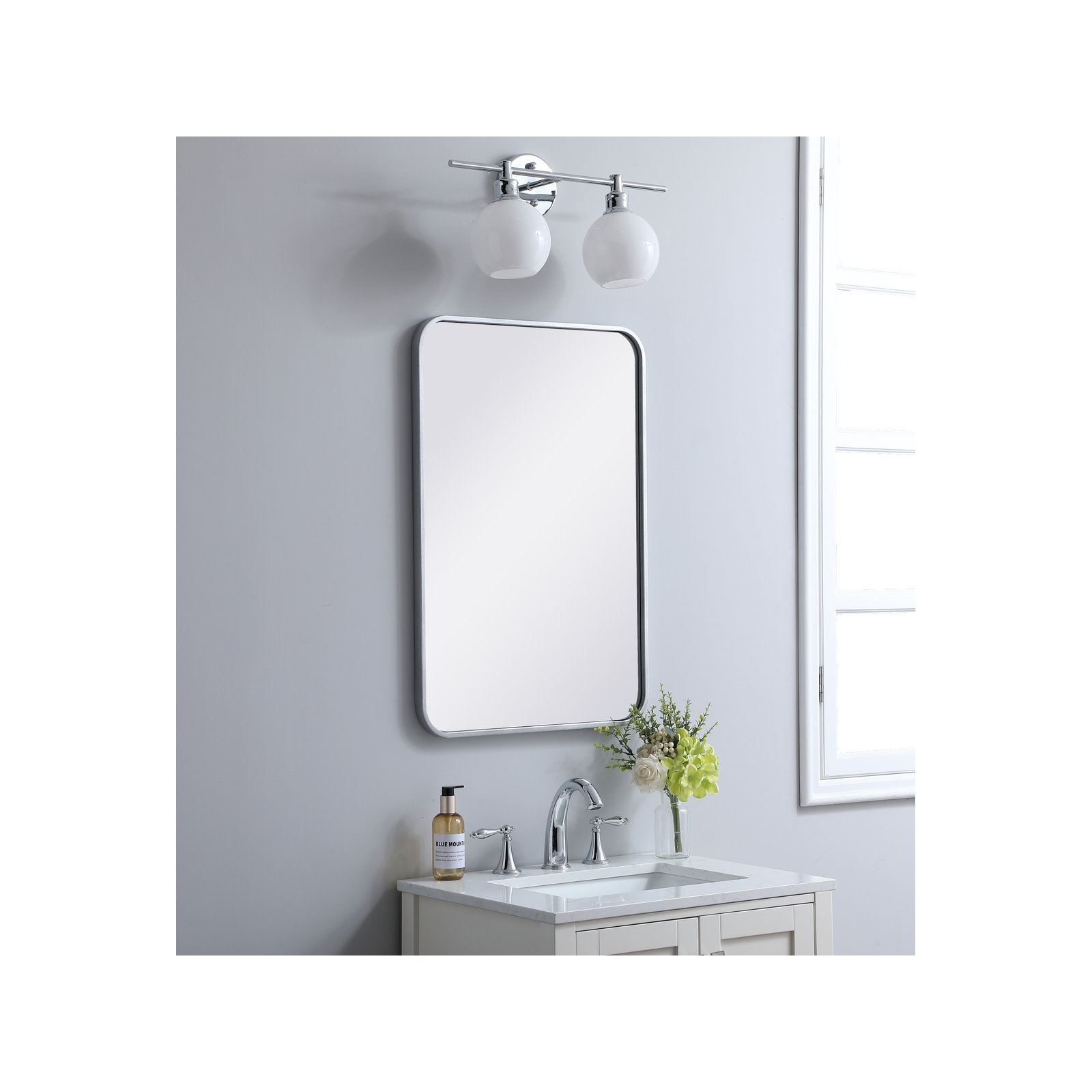Sabine Metal Rounded Rectangle Wall Mirror, Silver, 30" x 20"