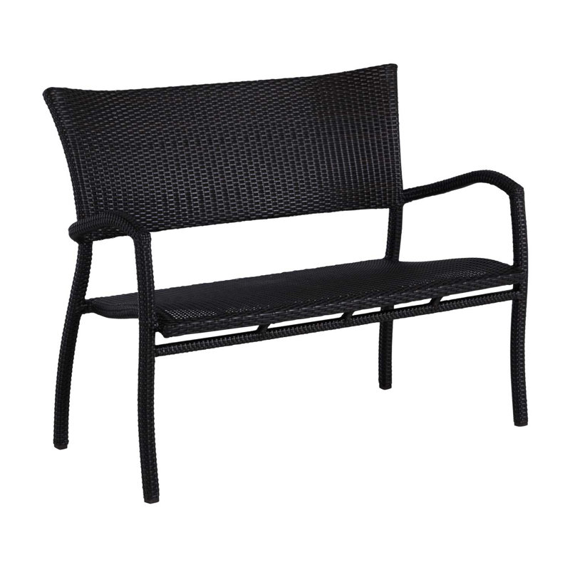 Skye Wicker Garden Bench, Black Walnut, Rollo Cream InsideOut® Linen, No Welt