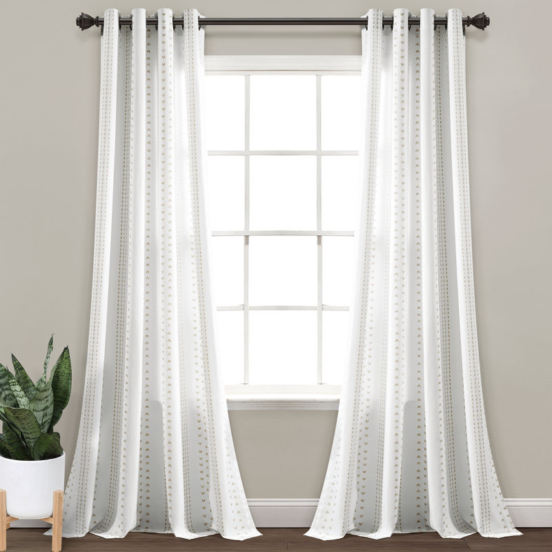 Panneaux de rideaux semi-transparents, L 52 po x L 95 po, Taupe / blanc